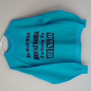 BINGO Fleece Pullover Crewneck LS Sweatshirt L Blue Green FLAWS